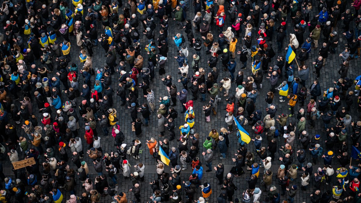 V Praze proběhla demonstrace na podporu Ukrajiny k třetímu výročí ruské invaze. (23.2.2025)