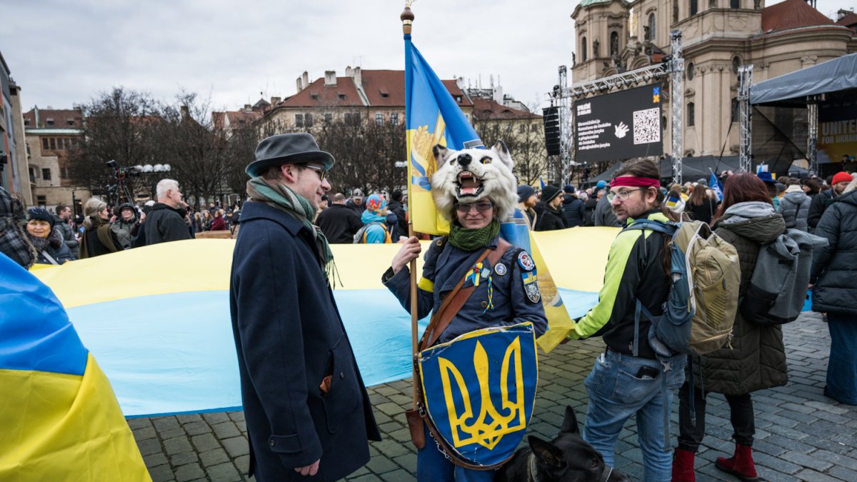 Na Staroměstském náměstí se koná demonstrace na podporu Ukrajiny. (21.2.2026)