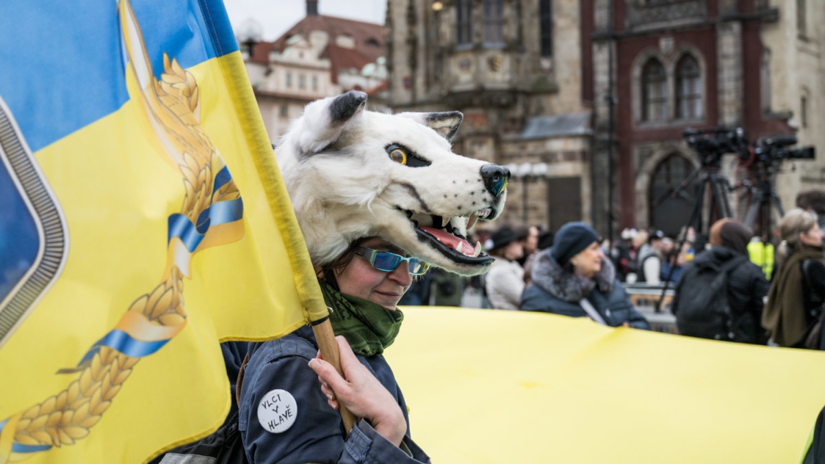 Na Staroměstském náměstí se koná demonstrace na podporu Ukrajiny. (21.2.2026)