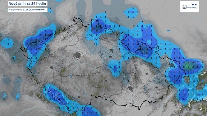 Mapa předpokládaných sněhových srážek